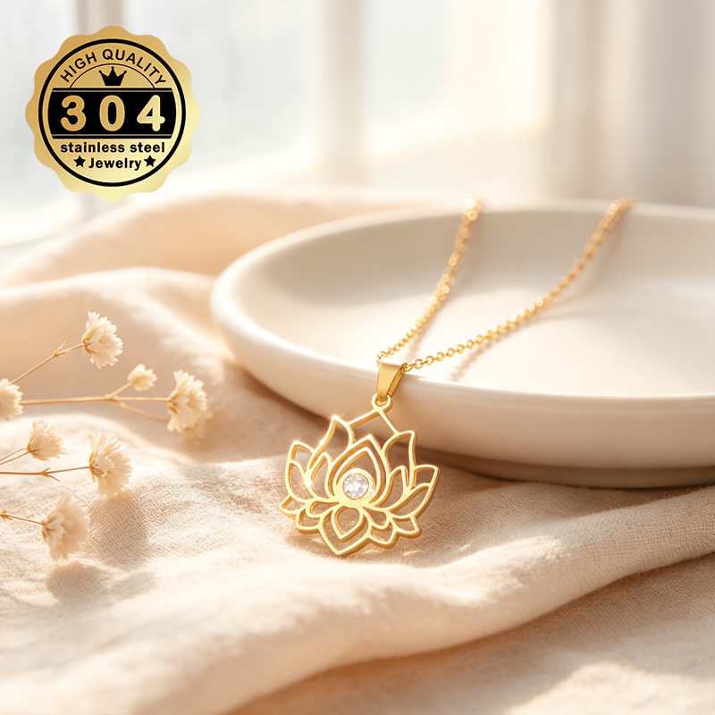 Elegant Women's Necklace with Hollow-Out Lotus Design